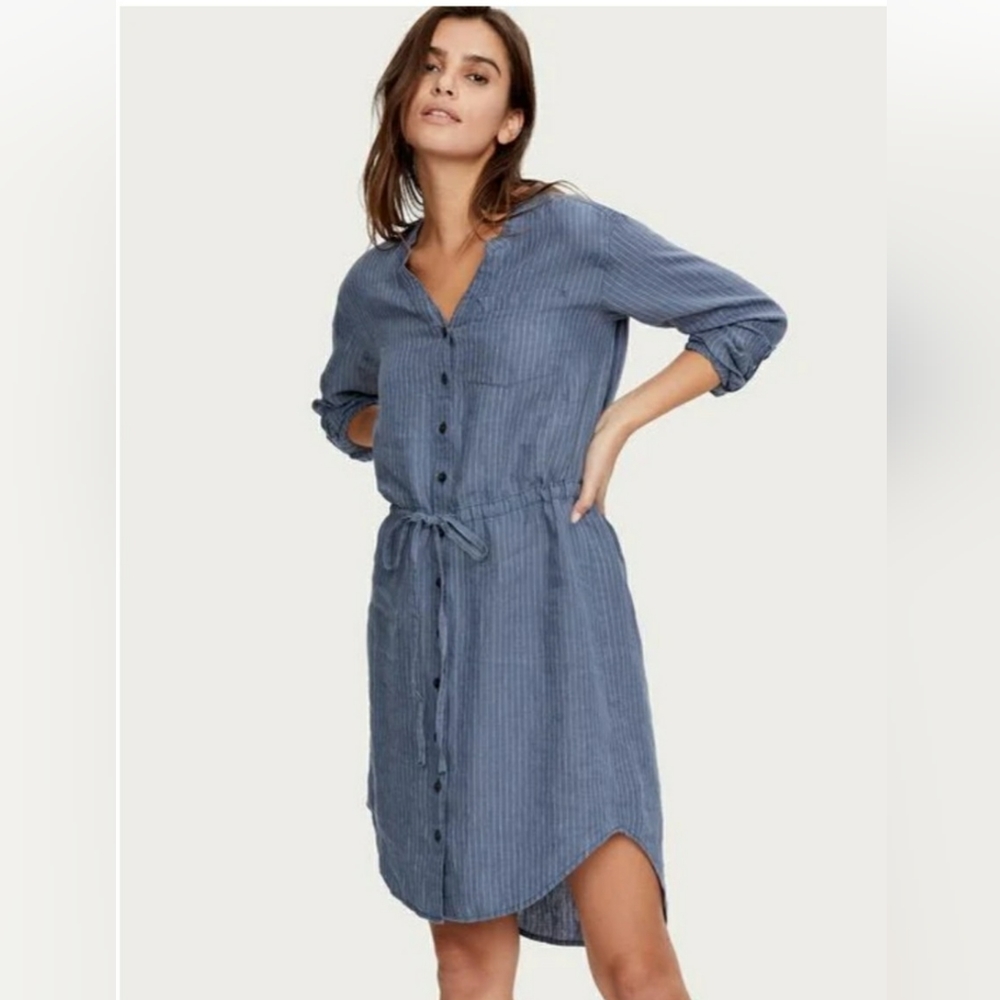 Michael Stars 100% Linen Lean Striped Shirt Dress Size M